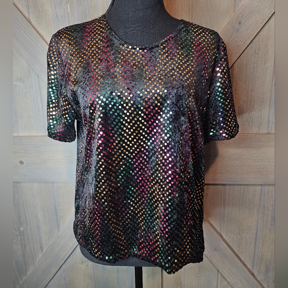 Vintage Kathy Lee Rainbow Sequin Blouse sz Medium